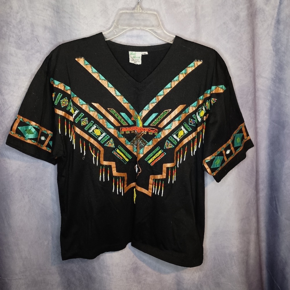 Vintage Bali Moon Beaded Tribal Bird Tee